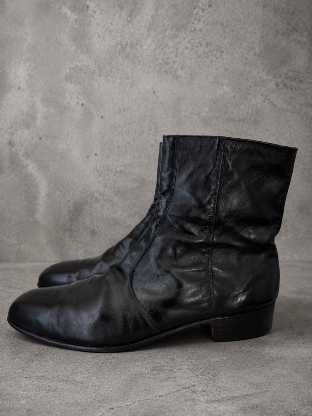 Men's Black Kangaroo Leather Side Zip Ankle Boots Made in Canada Size 13